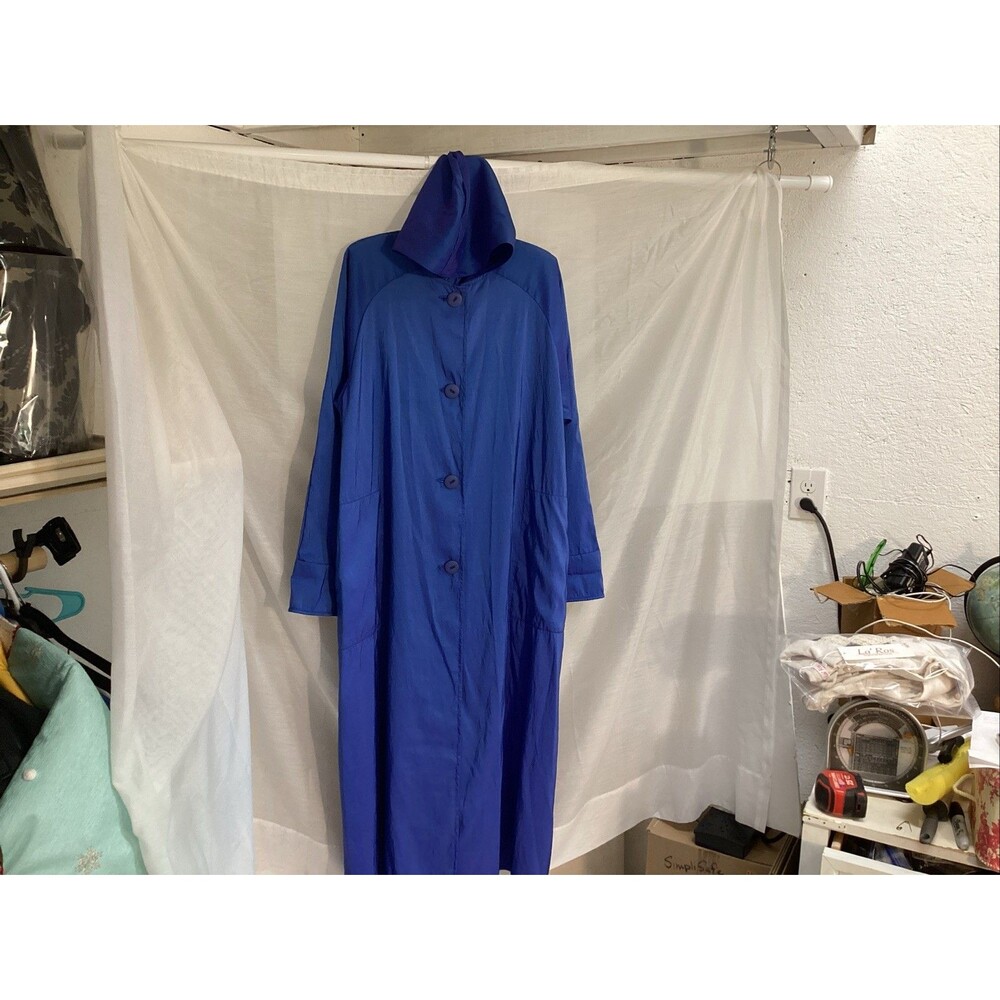 maralyce ferree L iridescent blue hooded cape trench jacket lightweight nylon